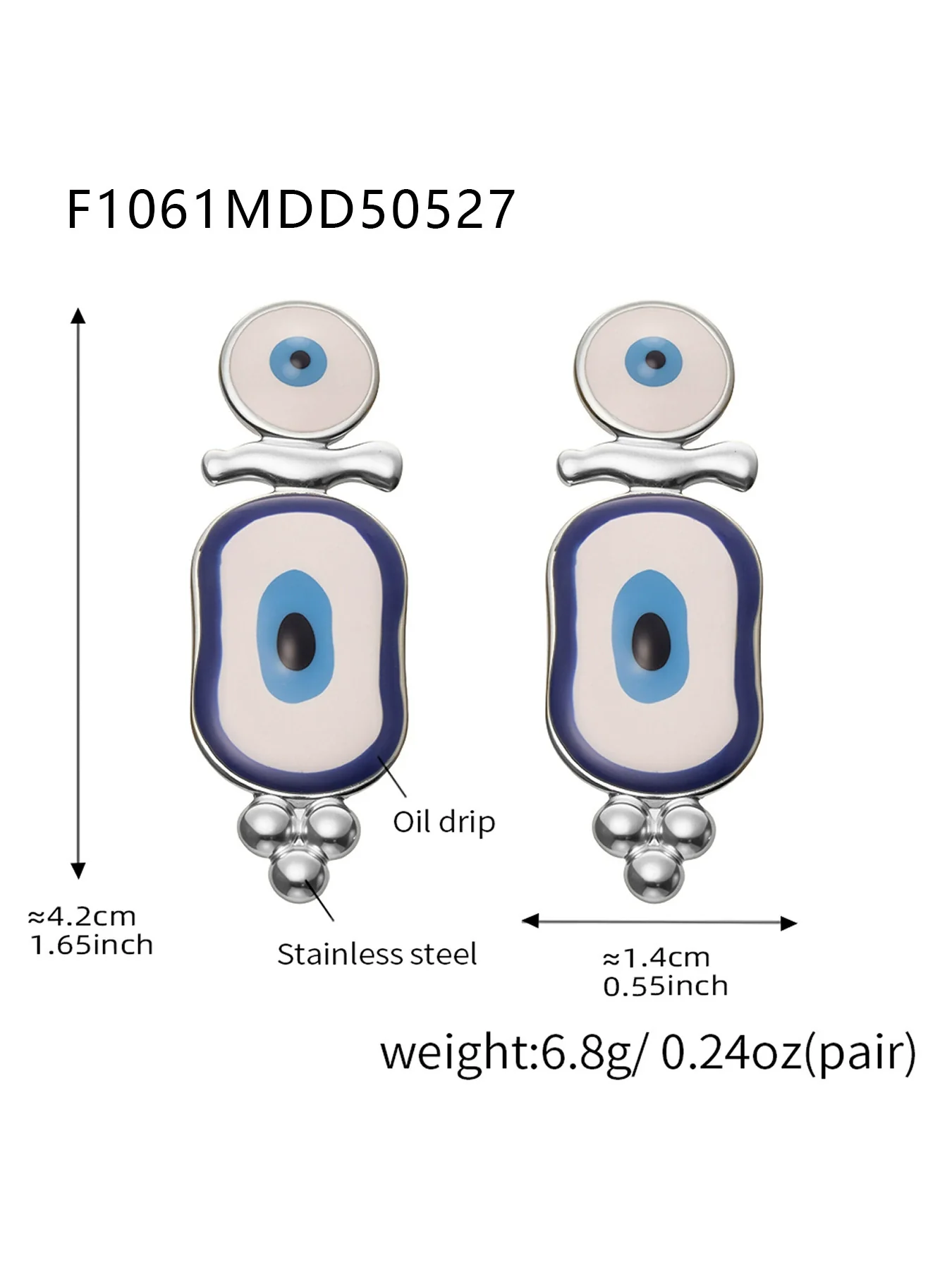 Wholesale Women's Geometric Stainless Steel And Enamel Glaze Electroplated Ferris Wheel And Turkish Blue Eye Earrings - Image 7