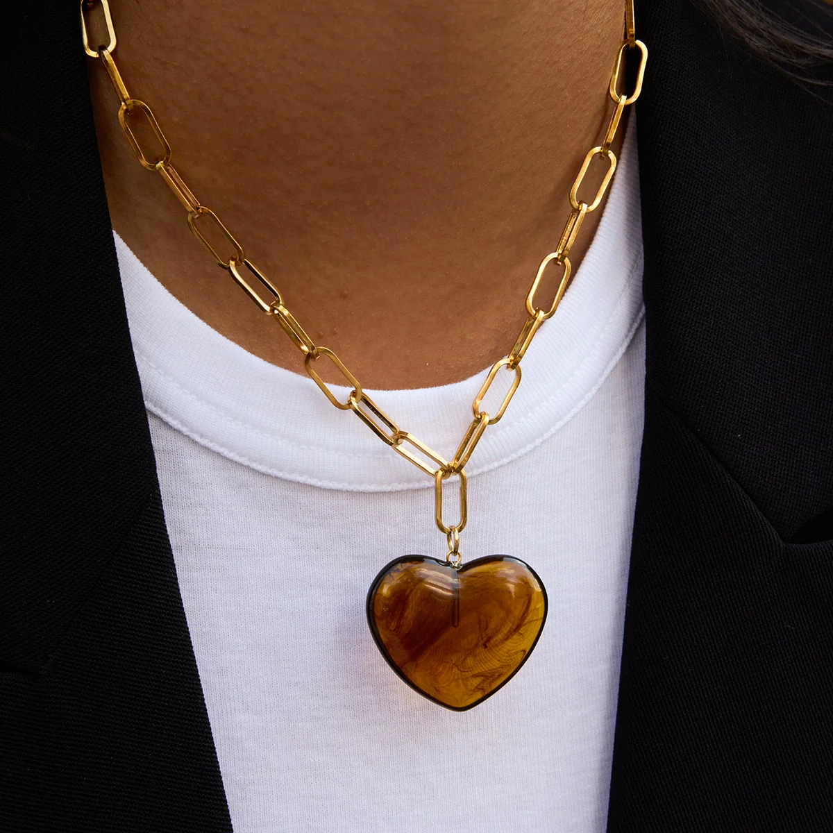 Wholesale Women's Geometric Stainless Steel And Resin Electroplated Pendant Necklace - Image 2