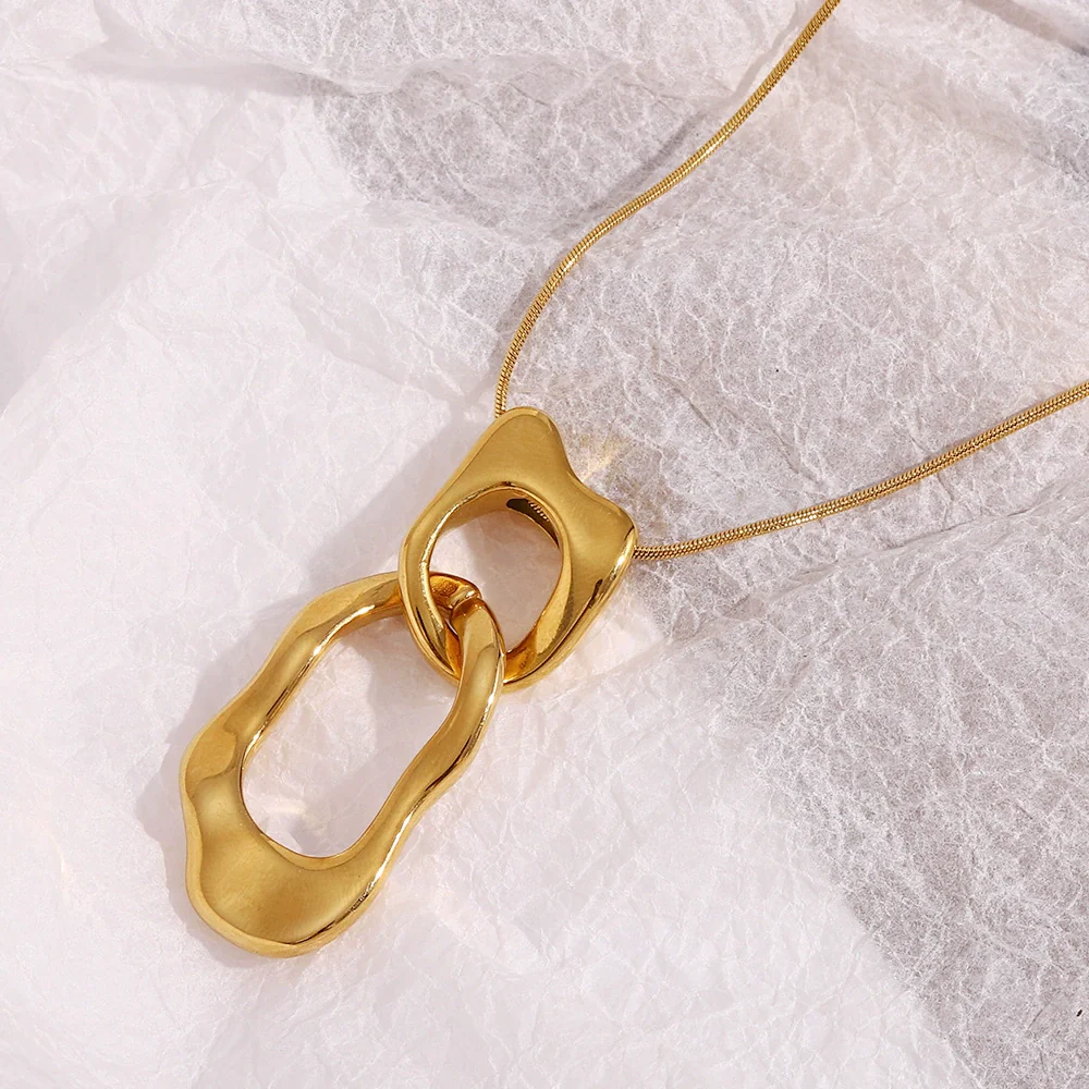 Wholesale Women's Geometric Stainless Steel And Titanium Steel Electroplated Ring Pendant Necklace - Image 3