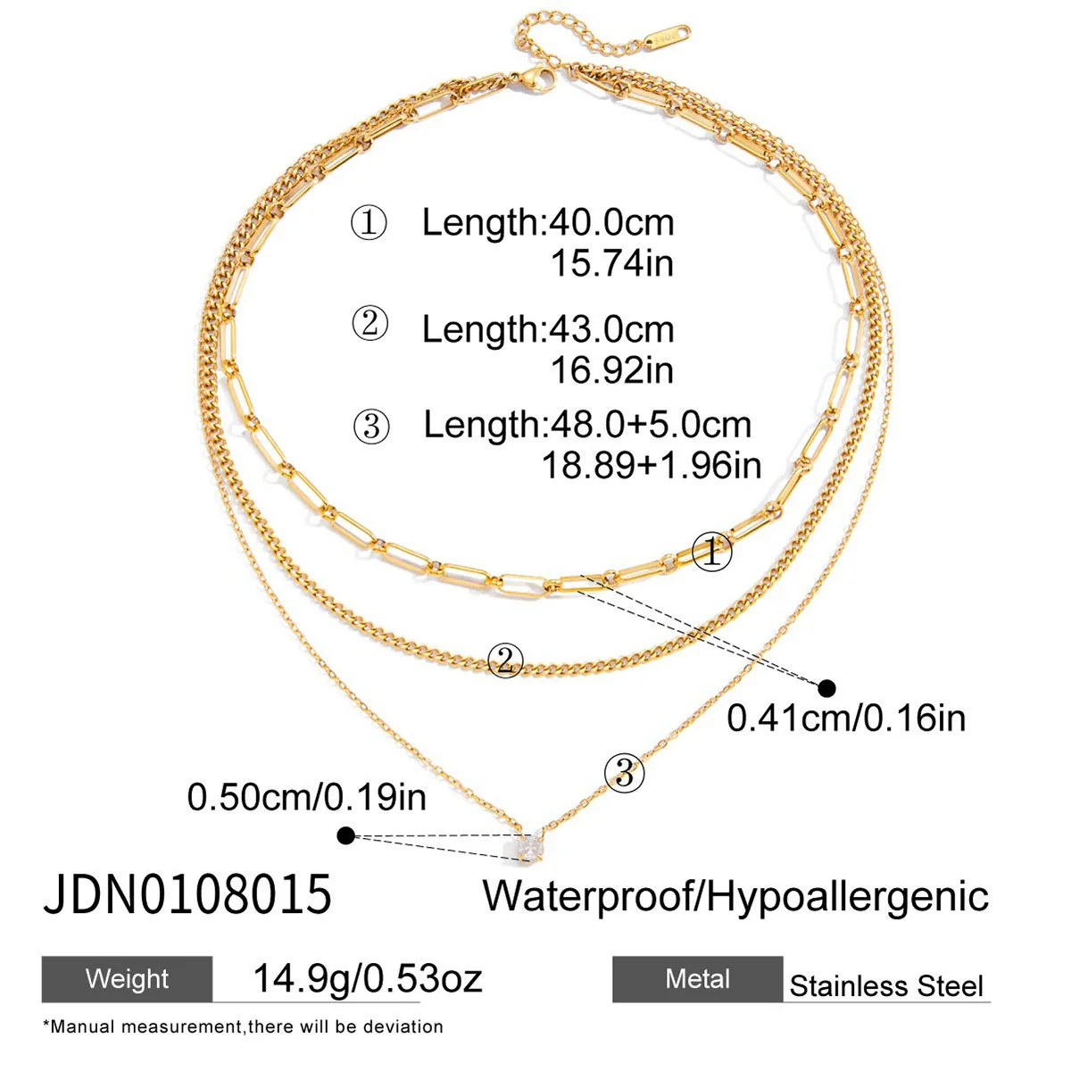 Wholesale Women's Geometric Stainless Steel And Titanium Steel Electroplated Threelayer Stacked Necklace - Image 11