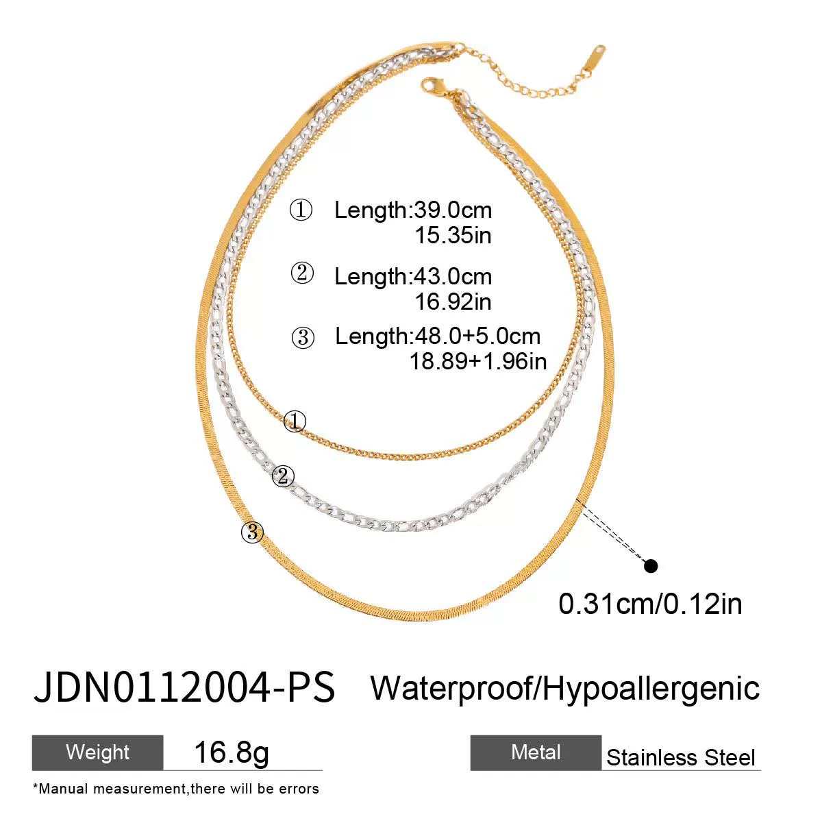 Wholesale Women's Geometric Stainless Steel And Titanium Steel Electroplated Threelayer Stacked Necklace - Image 24