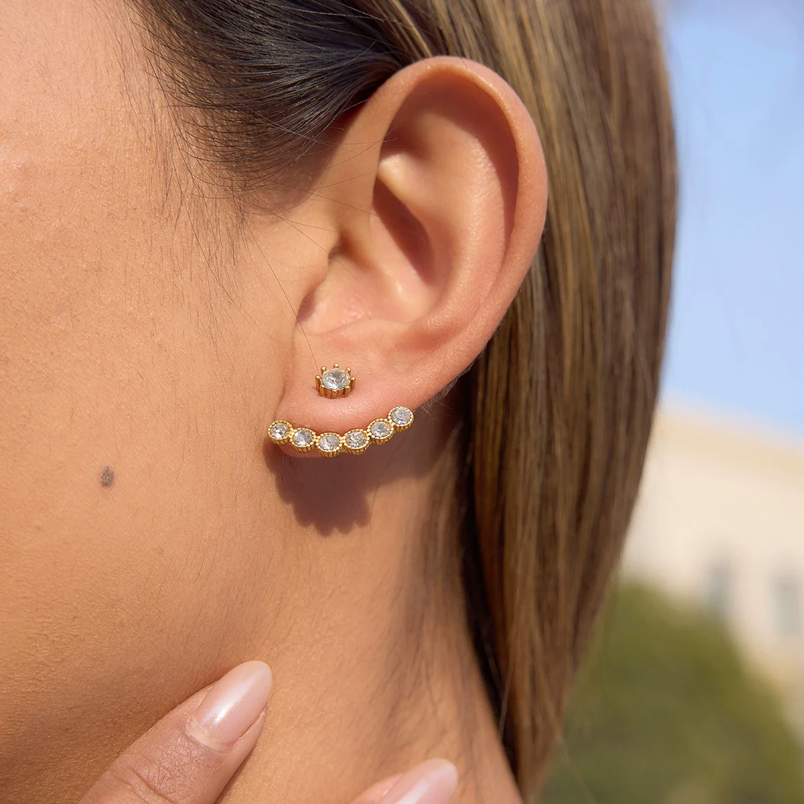 Wholesale Women's Geometric Stainless Steel And Titanium Steel Vacuum Real Gold Plated Stud Earrings - Image 2