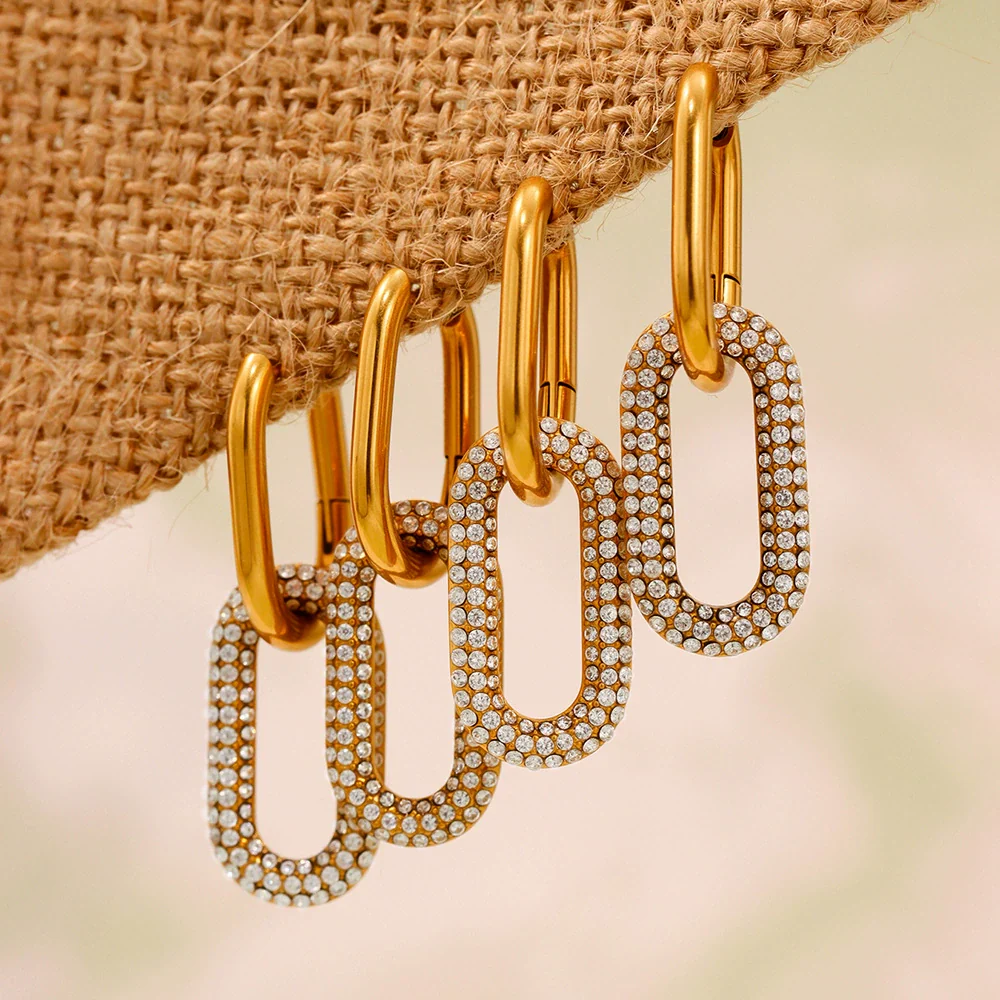 Wholesale Women's Geometric Stainless Steel And Zircon Ferris Wheel Oval Detachable Real Goldplated Earrings With Microencrusted Zircon - Image 2