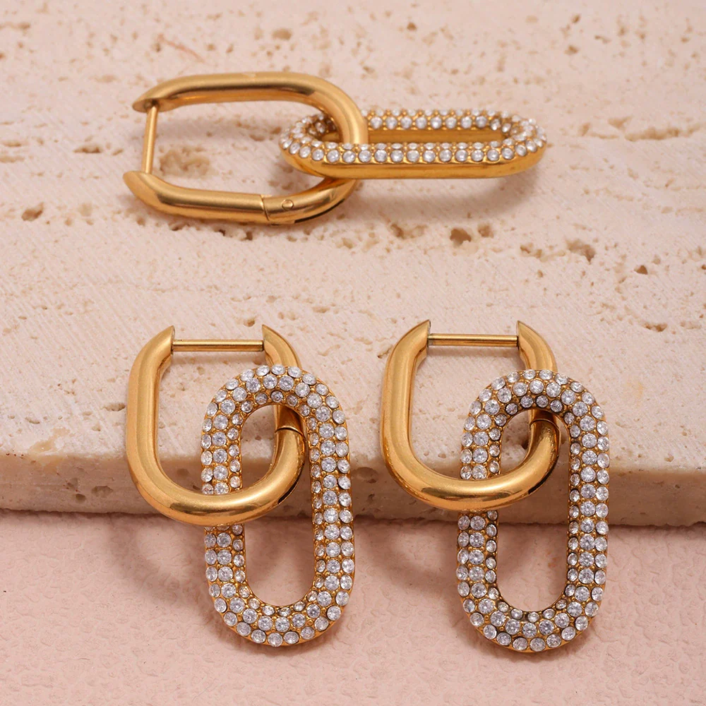Wholesale Women's Geometric Stainless Steel And Zircon Ferris Wheel Oval Detachable Real Goldplated Earrings With Microencrusted Zircon - Image 4
