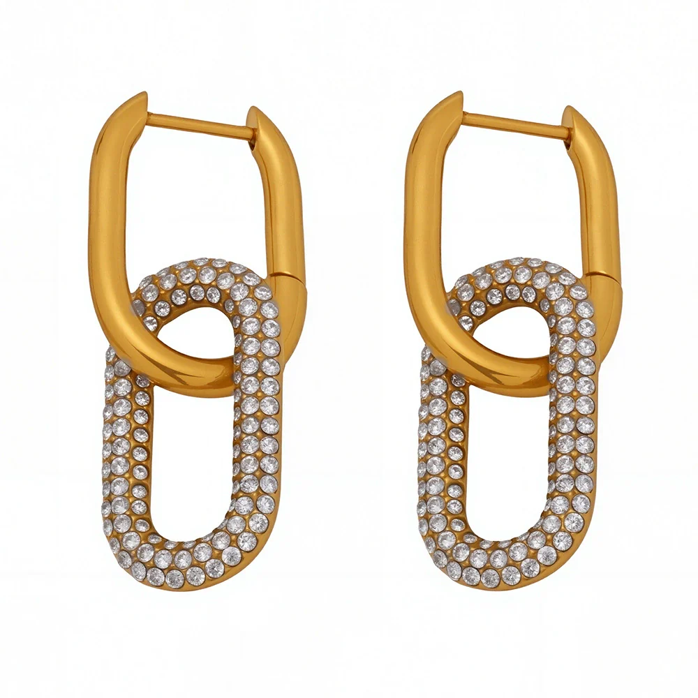 Wholesale Women's Geometric Stainless Steel And Zircon Ferris Wheel Oval Detachable Real Goldplated Earrings With Microencrusted Zircon - Image 5