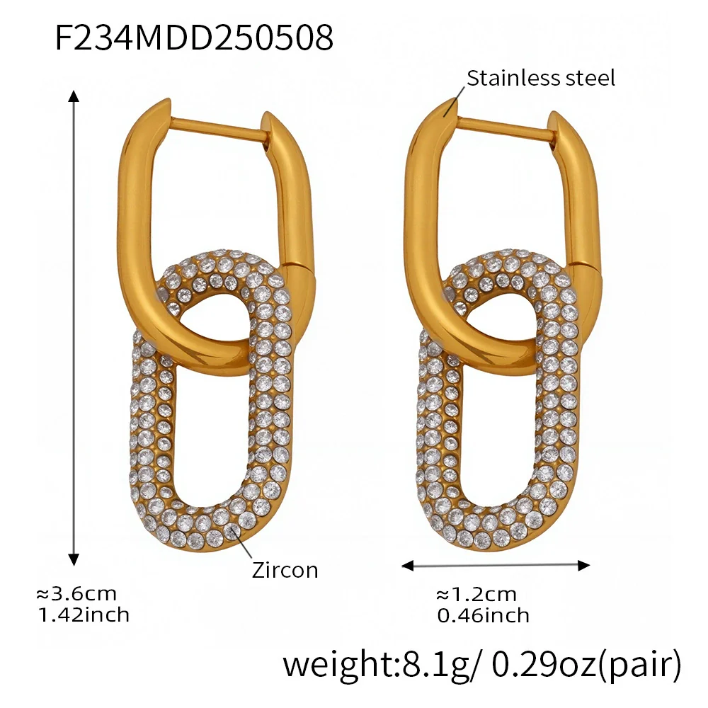 Wholesale Women's Geometric Stainless Steel And Zircon Ferris Wheel Oval Detachable Real Goldplated Earrings With Microencrusted Zircon - Image 6