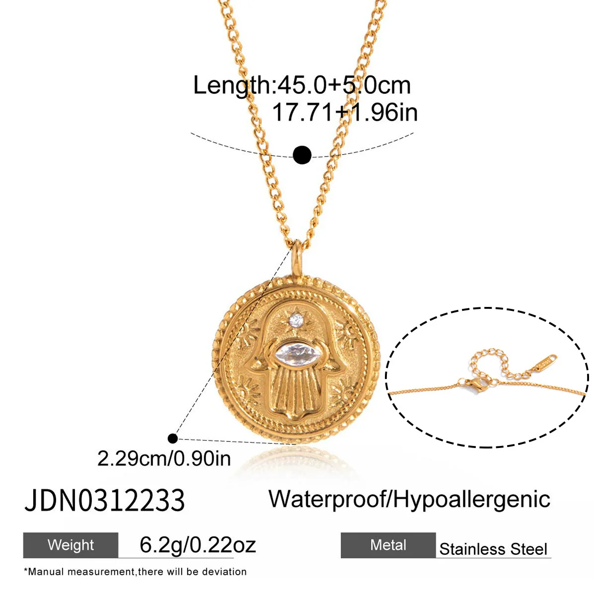 Wholesale Women's Geometric Stainless Steel Coin Pendant Necklace With Vacuum Real Gold Plating - Image 6