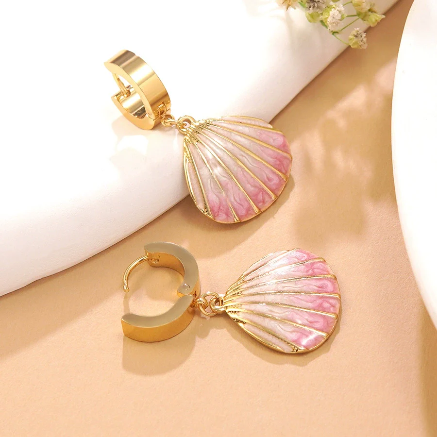 Wholesale Women's Geometric Stainless Steel Dripping Oil Shell Earrings Vacation Style Jewelry - Image 2