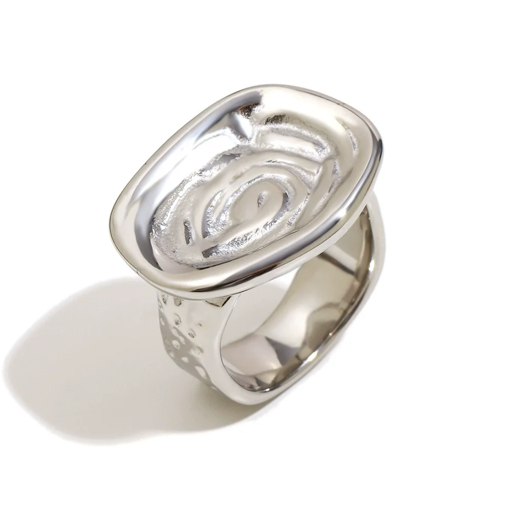 Wholesale Women's Geometric Stainless Steel Electroplated Asymmetrical Surface Texture Ring Light Luxury Style Hand Jewelry - Image 5