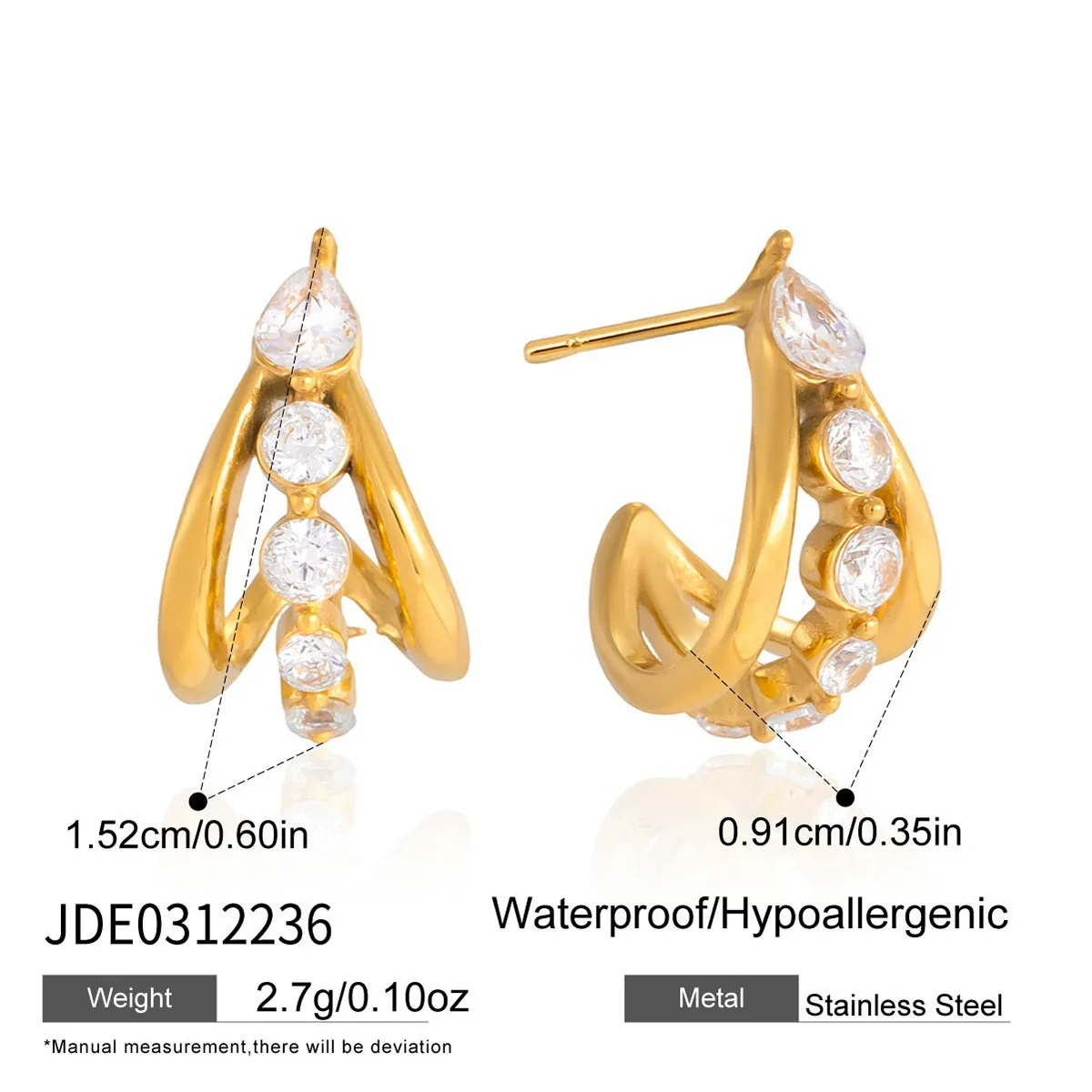 Wholesale Women's Geometric Stainless Steel Electroplated Cshaped Earrings - Image 6