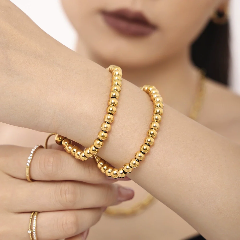 Wholesale Women's Geometric Stainless Steel Electroplated Ferris Wheel Beaded Bracelet - Image 3