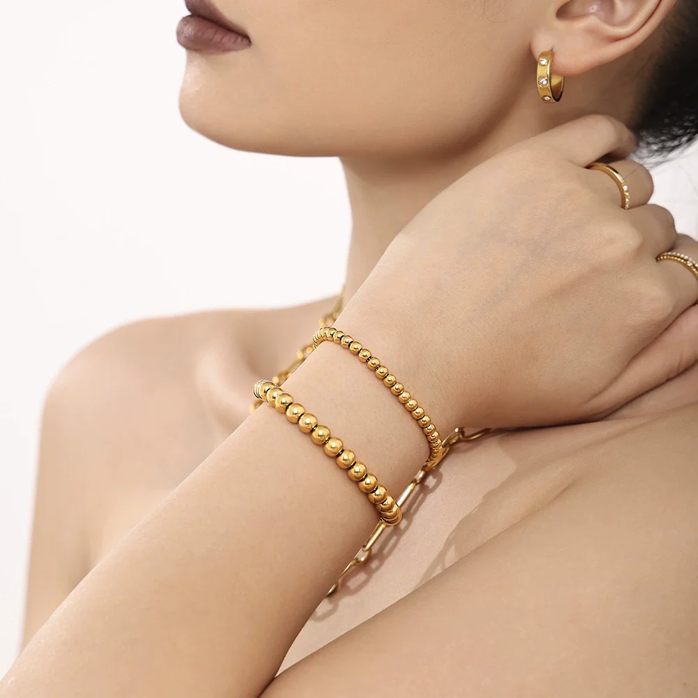 Wholesale Women's Geometric Stainless Steel Electroplated Ferris Wheel Beaded Bracelet - Image 4