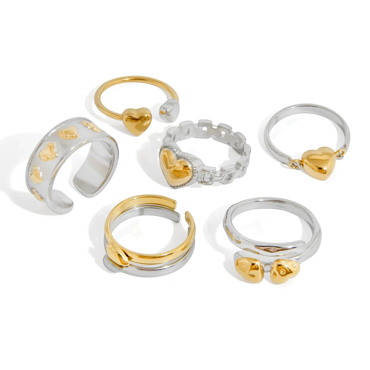 Wholesale Women's Geometric Stainless Steel Electroplated Heart Ring For Couples Accessories - Image 5