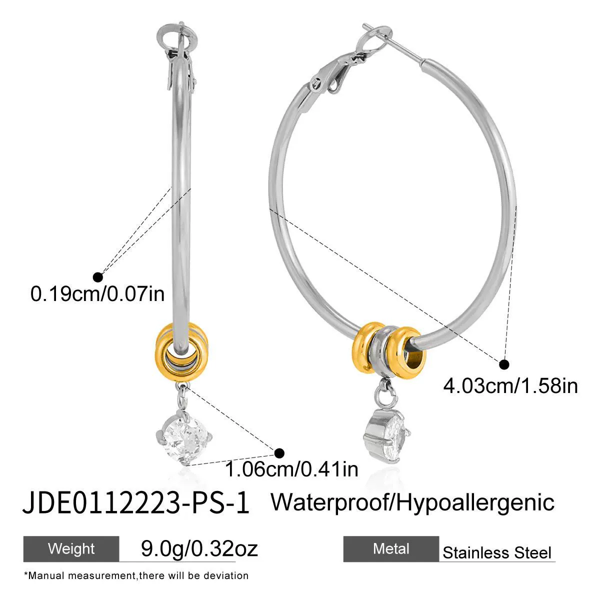 Wholesale Women's Geometric Stainless Steel Electroplated Hoop Zircon Earrings Jewelry - Image 10