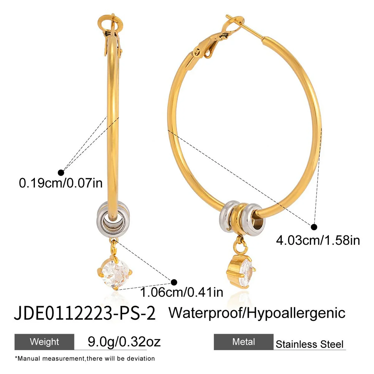 Wholesale Women's Geometric Stainless Steel Electroplated Hoop Zircon Earrings Jewelry - Image 11