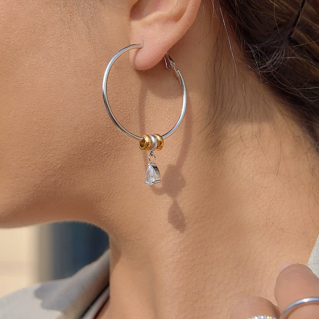 Wholesale Women's Geometric Stainless Steel Electroplated Hoop Zircon Earrings Jewelry - Image 2