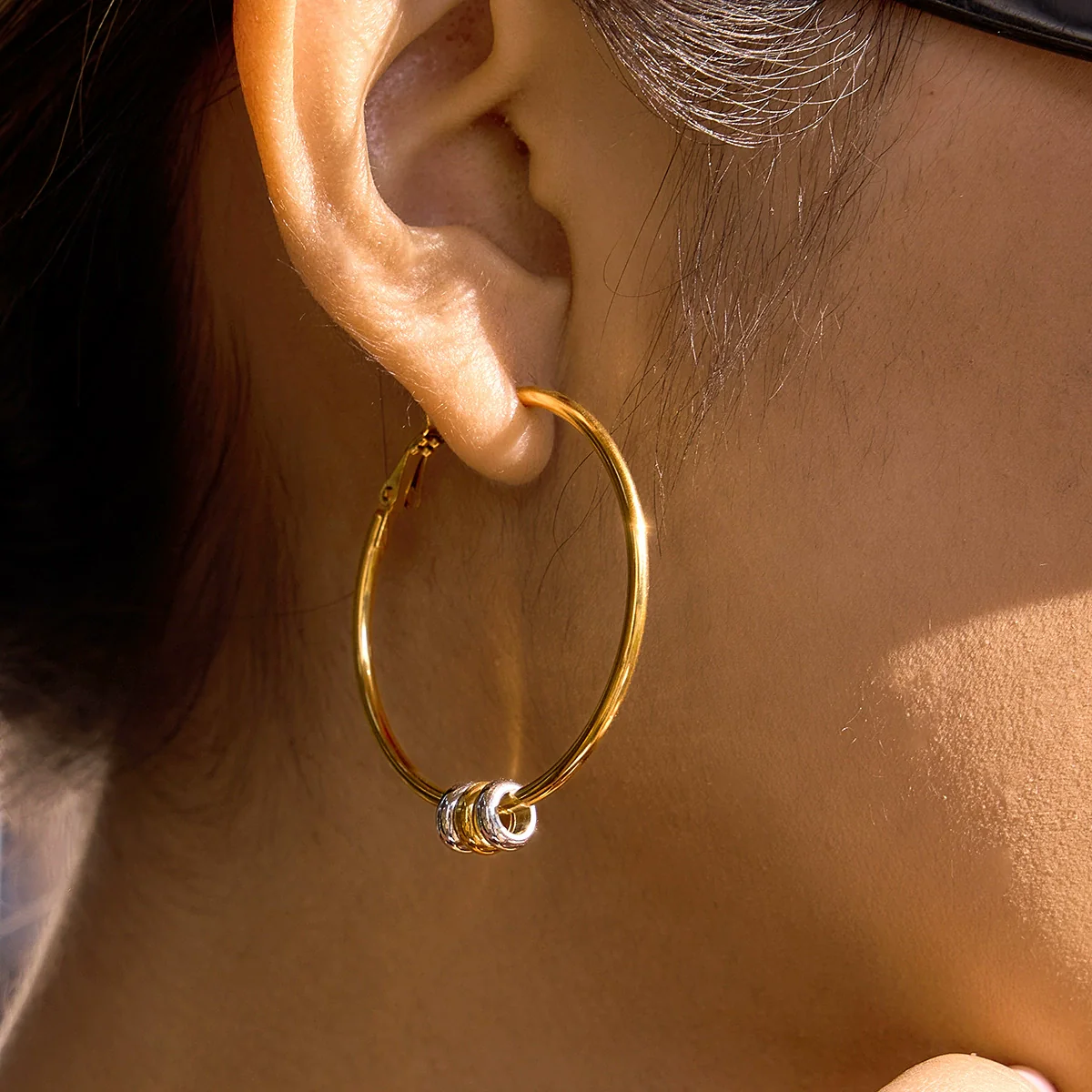 Wholesale Women's Geometric Stainless Steel Electroplated Hoop Zircon Earrings Jewelry - Image 4