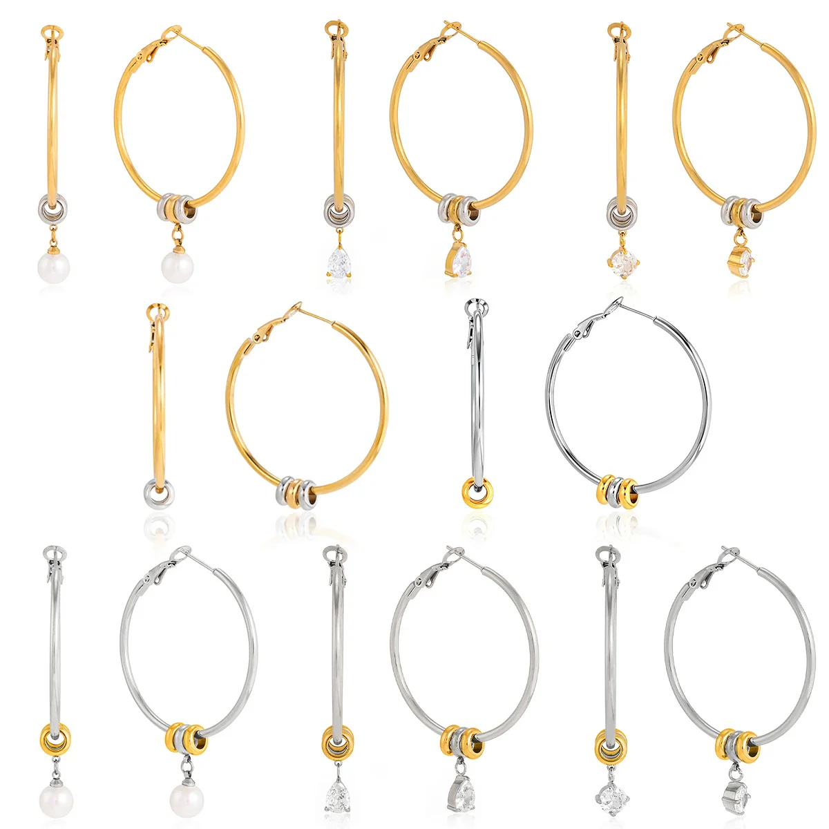 Wholesale Women's Geometric Stainless Steel Electroplated Hoop Zircon Earrings Jewelry - Image 5