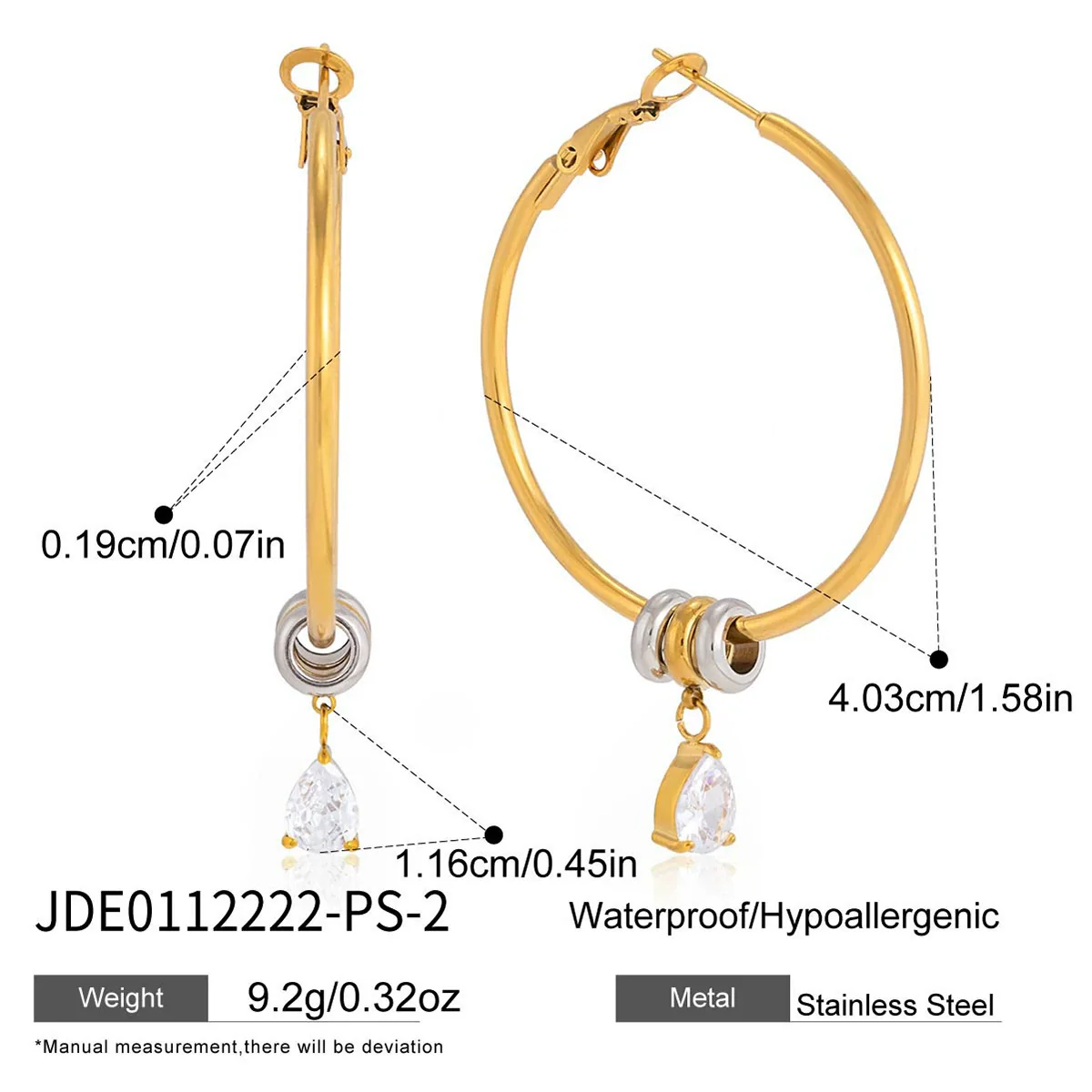 Wholesale Women's Geometric Stainless Steel Electroplated Hoop Zircon Earrings Jewelry - Image 9