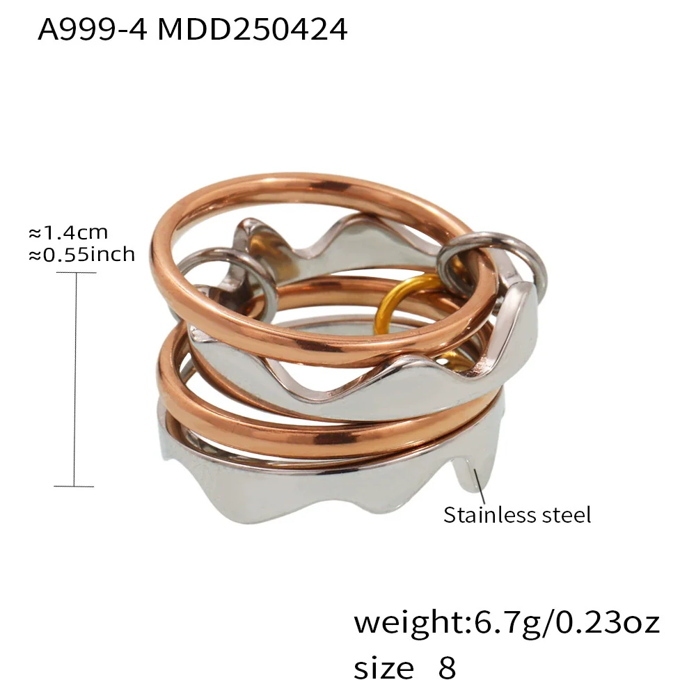 Wholesale Women's Geometric Stainless Steel Electroplated Multilayer Overlapping Ferris Wheel Finger Ring - Image 9