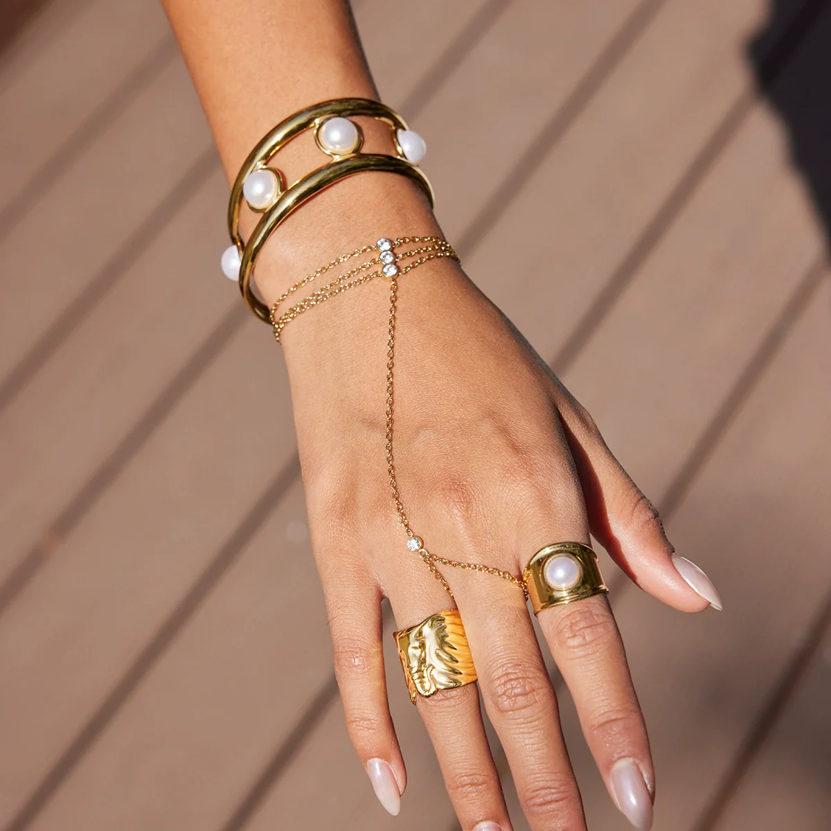 Wholesale Women's Geometric Stainless Steel Electroplated Open Ring Accessories - Image 2