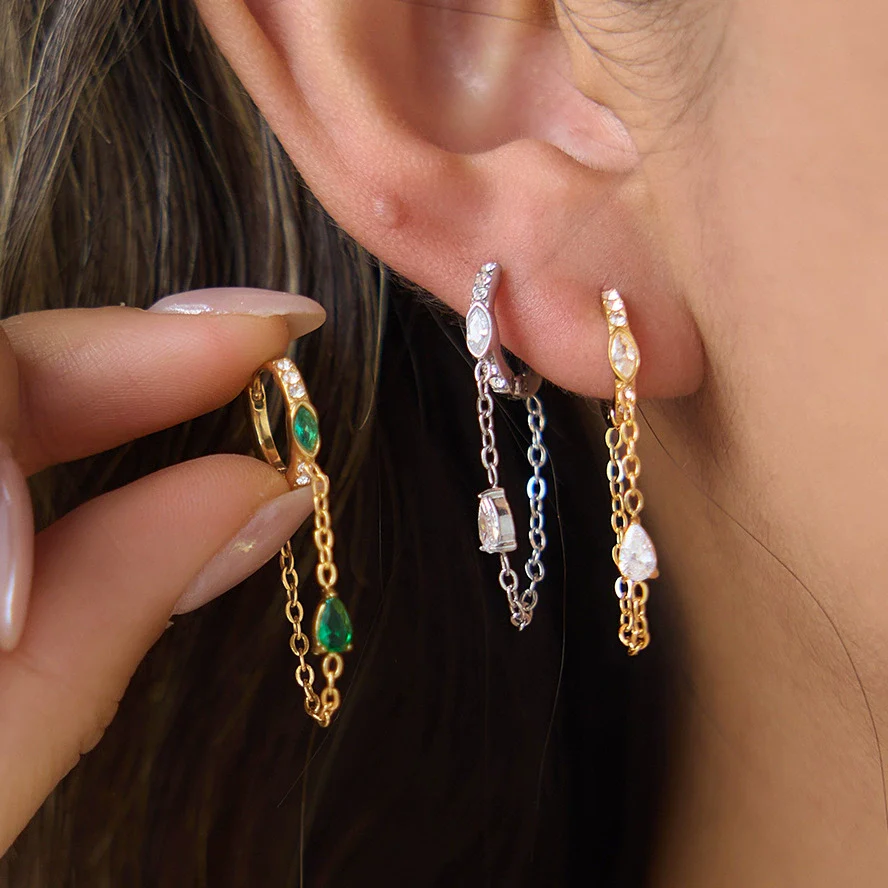 Wholesale Women's Geometric Stainless Steel Electroplated Tassel Ear Clips Earrings