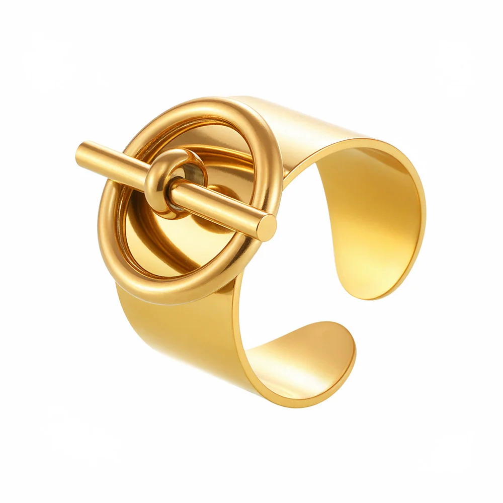 Wholesale Women's Geometric Stainless Steel Gold Plated Ferris Wheel Buckle Finger Ring Light Luxury Style - Image 5