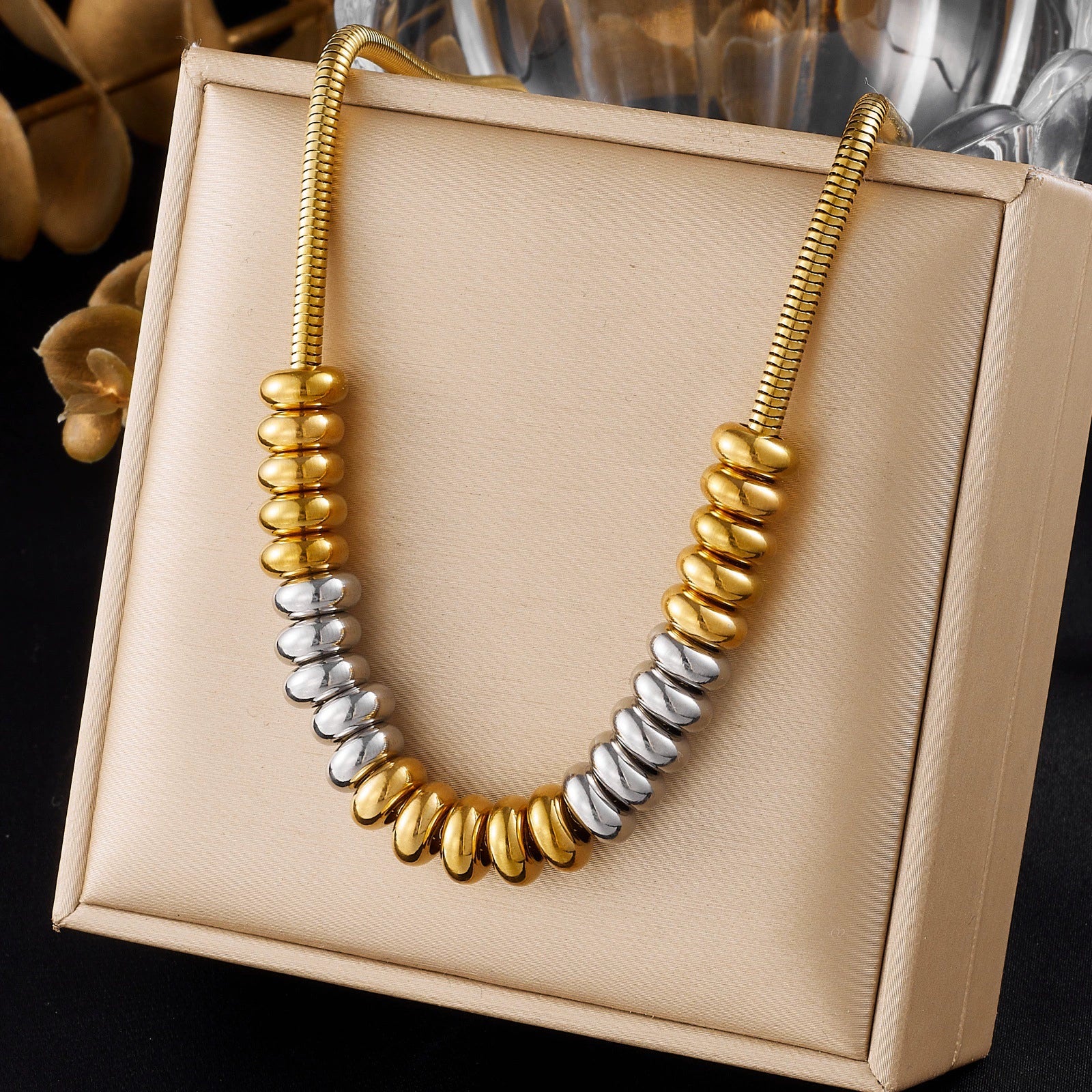 Wholesale Women's Geometric Stainless Steel Gold Plated Snake Chain Necklace Punk Minimalist Style