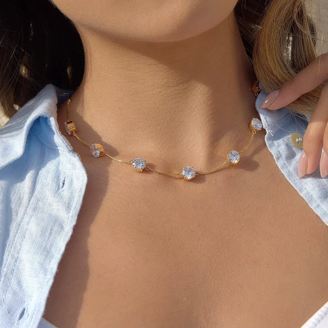 Wholesale Women's Geometric Stainless Steel Necklace With Vacuum Real Gold Plating In Pvd Furnace - Image 3