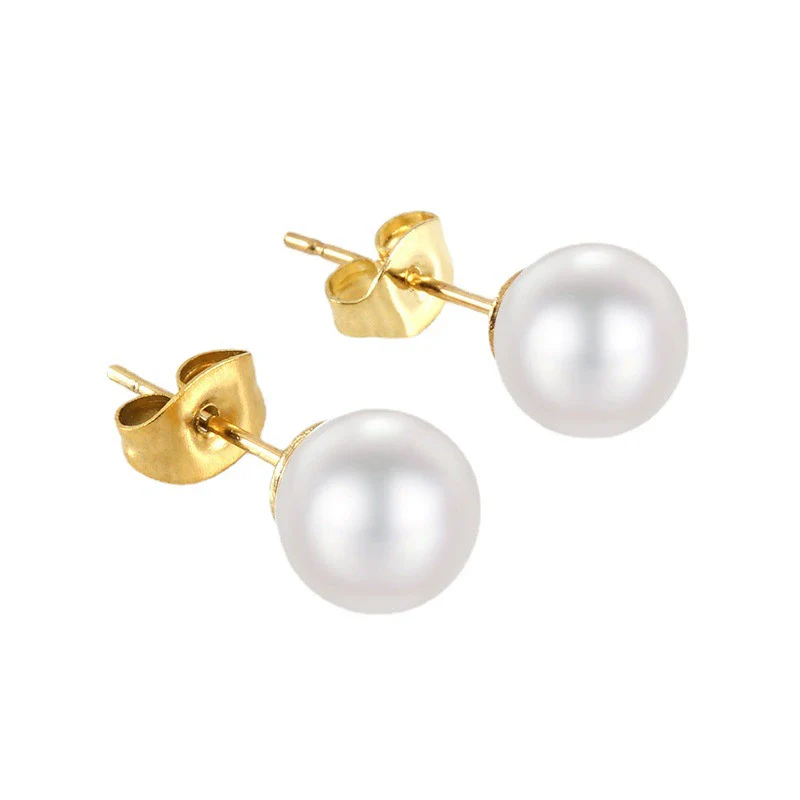 Wholesale Women's Geometric 316L Stainless Steel Pearl And Diamond Earrings With Electroplating - Image 5