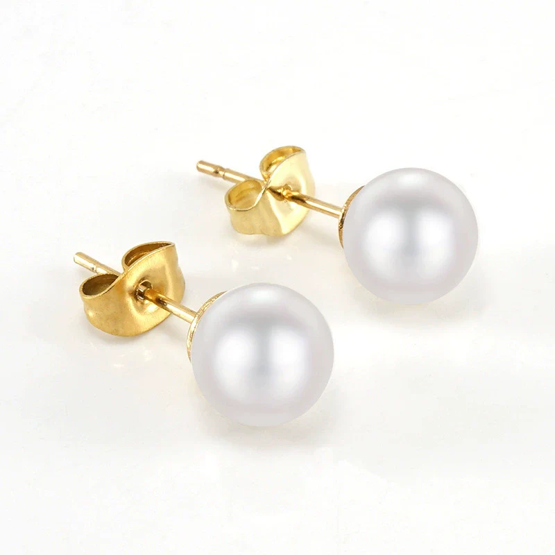 Wholesale Women's Geometric 316L Stainless Steel Pearl And Diamond Earrings With Electroplating - Image 8