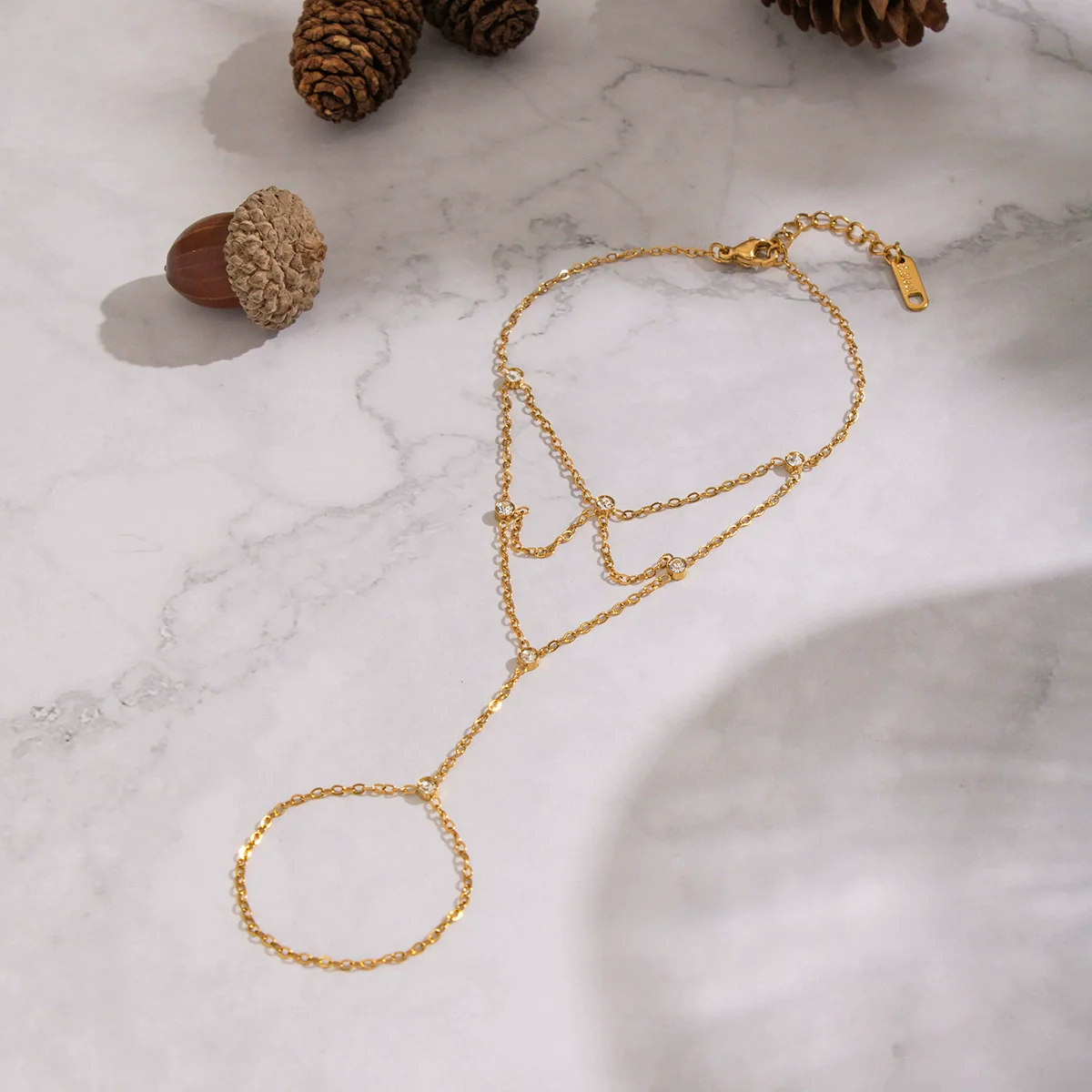 Wholesale Women's Geometric Stainless Steel Real Gold Plated Finger Chain Bracelet Jewelry - Image 3
