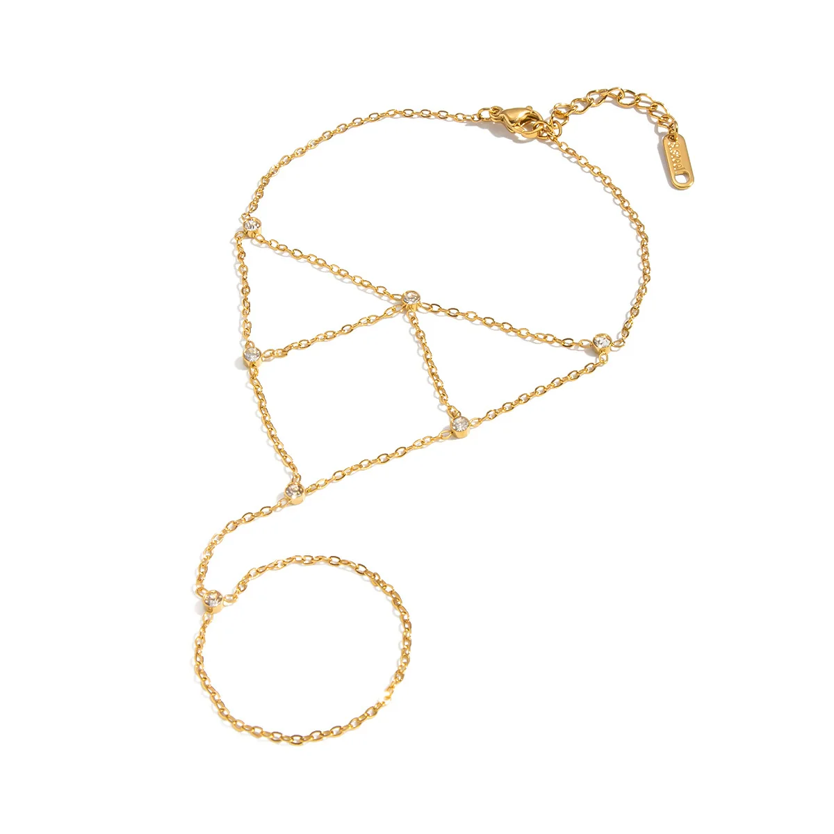 Wholesale Women's Geometric Stainless Steel Real Gold Plated Finger Chain Bracelet Jewelry - Image 5