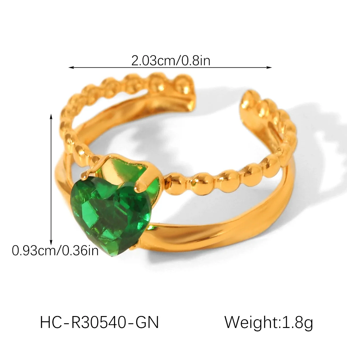 Wholesale Women's Geometric Stainless Steel Ring Set With Green Zirconia Light Luxury And Highend Jewelry - Image 8