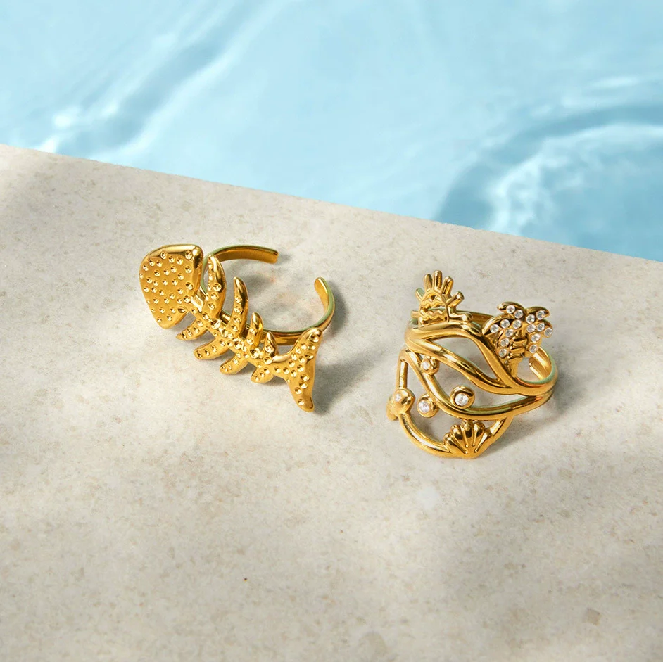 Wholesale Women's Geometric Stainless Steel Ring With Vacuum Real Gold Plating In Pvd Furnace And Niche Design - Image 4