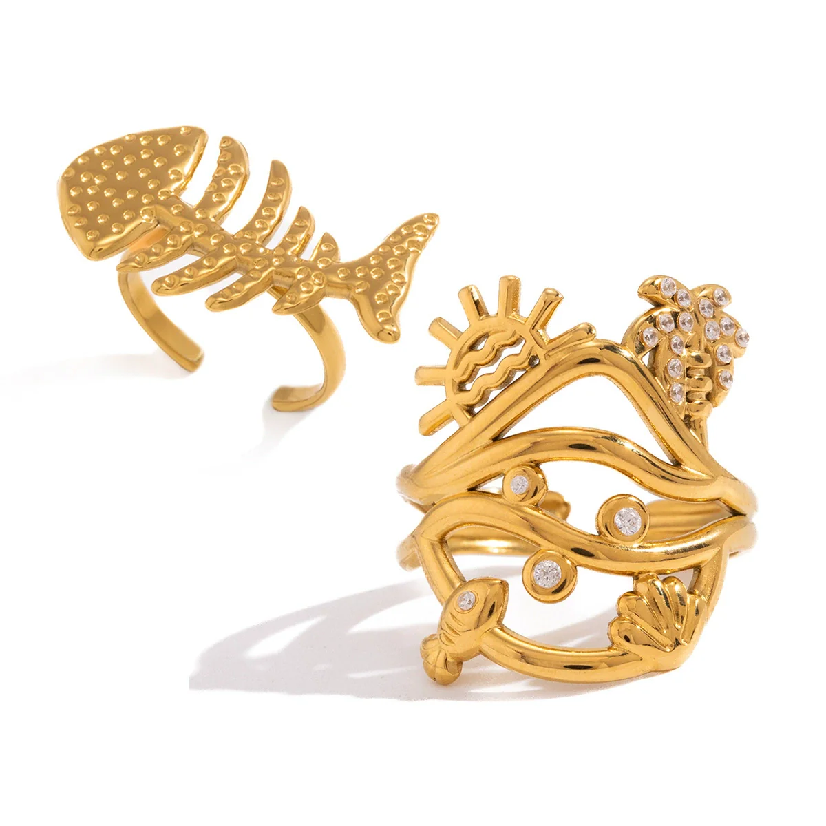 Wholesale Women's Geometric Stainless Steel Ring With Vacuum Real Gold Plating In Pvd Furnace And Niche Design - Image 5