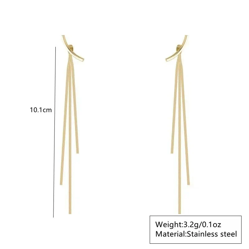 Wholesale Women's Geometric Stainless Steel Tassel Gold Plated Earrings Old Money Style Jewelry - Image 6