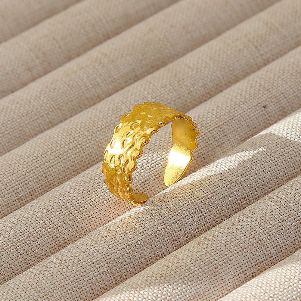 Wholesale Women's Geometric Stainless Steel Titanium Steel Ring With Geometric Plants And Flowers Pattern 18K Gold Electroplated Ins Style - Image 50