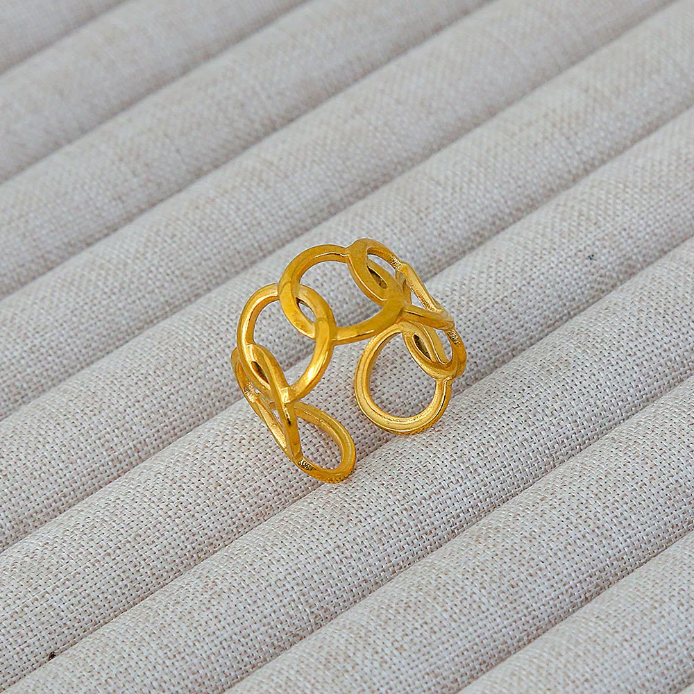 Wholesale Women's Geometric Stainless Steel Titanium Steel Ring With Geometric Plants And Flowers Pattern 18K Gold Electroplated Ins Style - Image 52