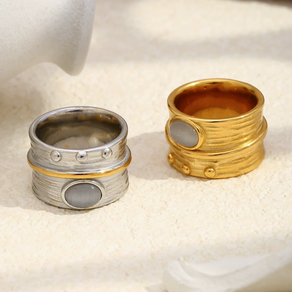 Wholesale Women's Geometric Stainless Steel Vacuum Plated Old Money Style Ring Bracelet Accessories