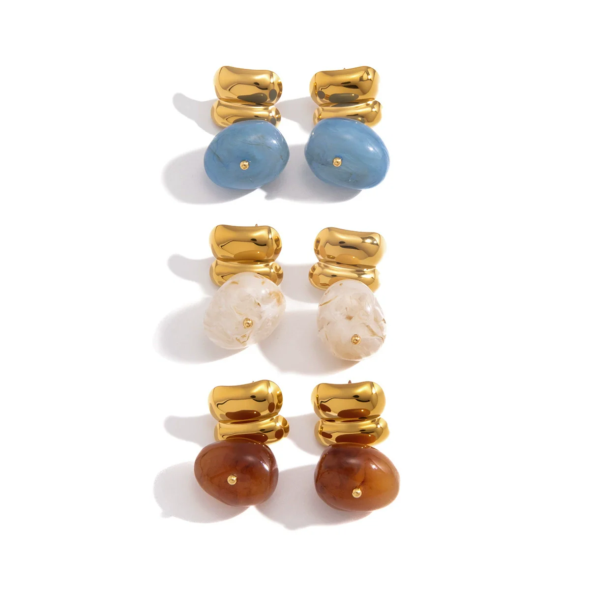Wholesale Women's Geometric Stainless Steel Vacuum Real Gold Plated Earrings - Image 5