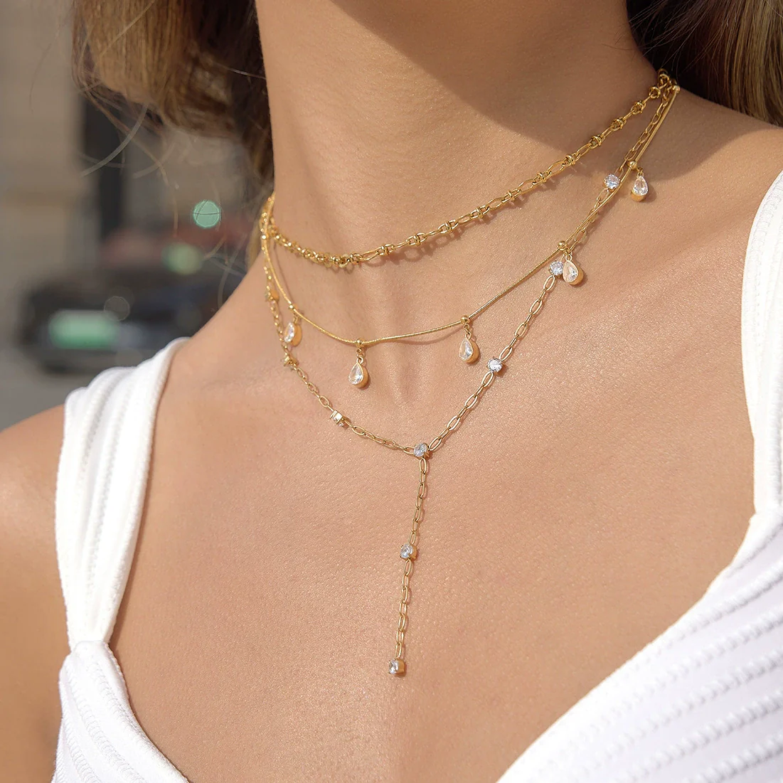 Wholesale Women's Geometric Stainless Steel Vacuum Real Gold Plated Necklace With Yshaped Chain And Cross Design - Image 3