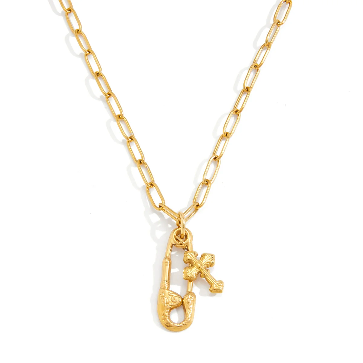 Wholesale Women's Geometric Stainless Steel Vacuum Real Gold Plated Paperclip Necklace Luxury Jewelry - Image 5
