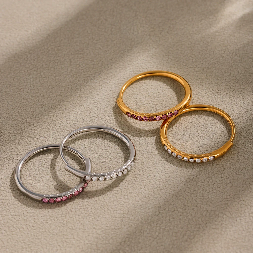 Wholesale Women's Geometric Stainless Steel Zircon Goldplated Ferris Wheel Open Ring Hand Jewelry - Image 2