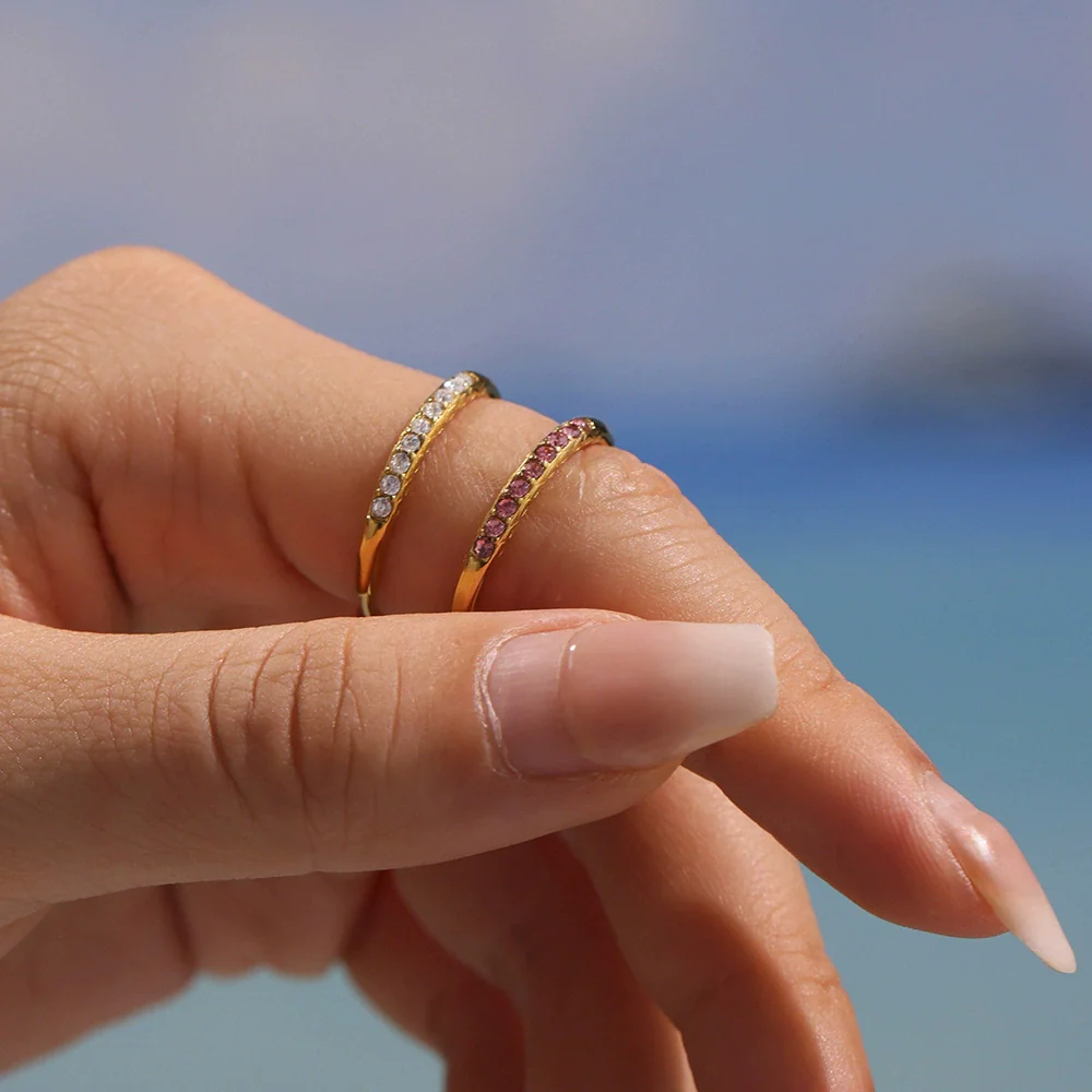 Wholesale Women's Geometric Stainless Steel Zircon Goldplated Ferris Wheel Open Ring Hand Jewelry - Image 3
