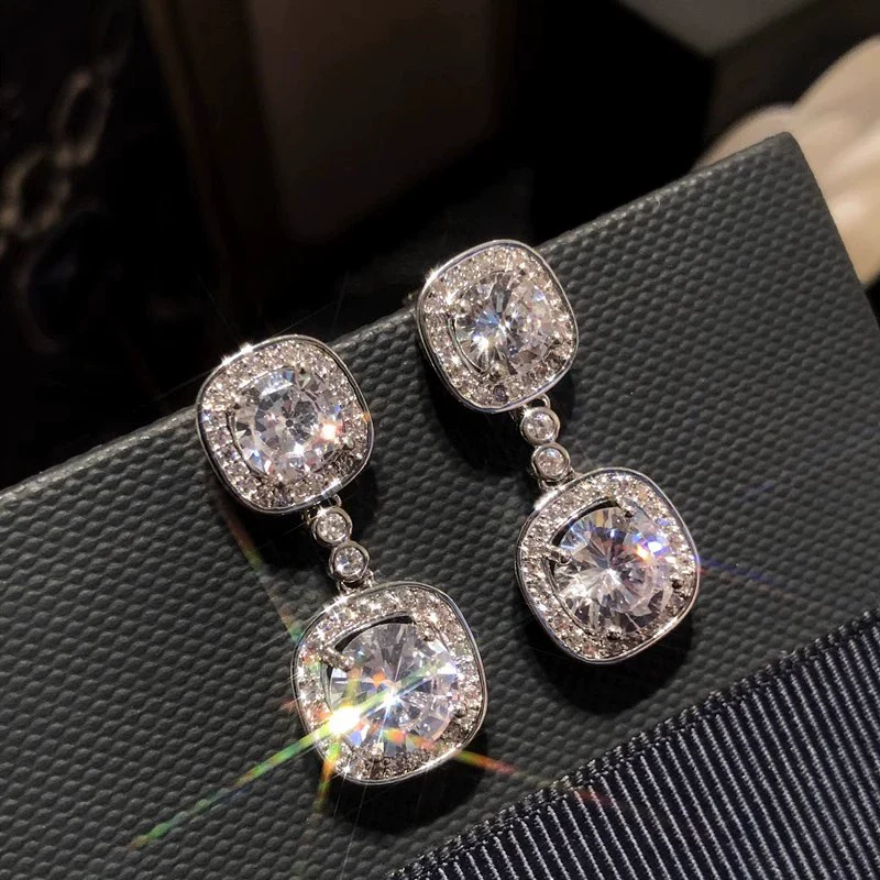 Wholesale Women's Geometric Style Copper Earrings With Shiny Zircon Design