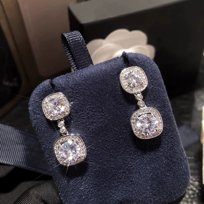 Wholesale Women's Geometric Style Copper Earrings With Shiny Zircon Design - Image 3