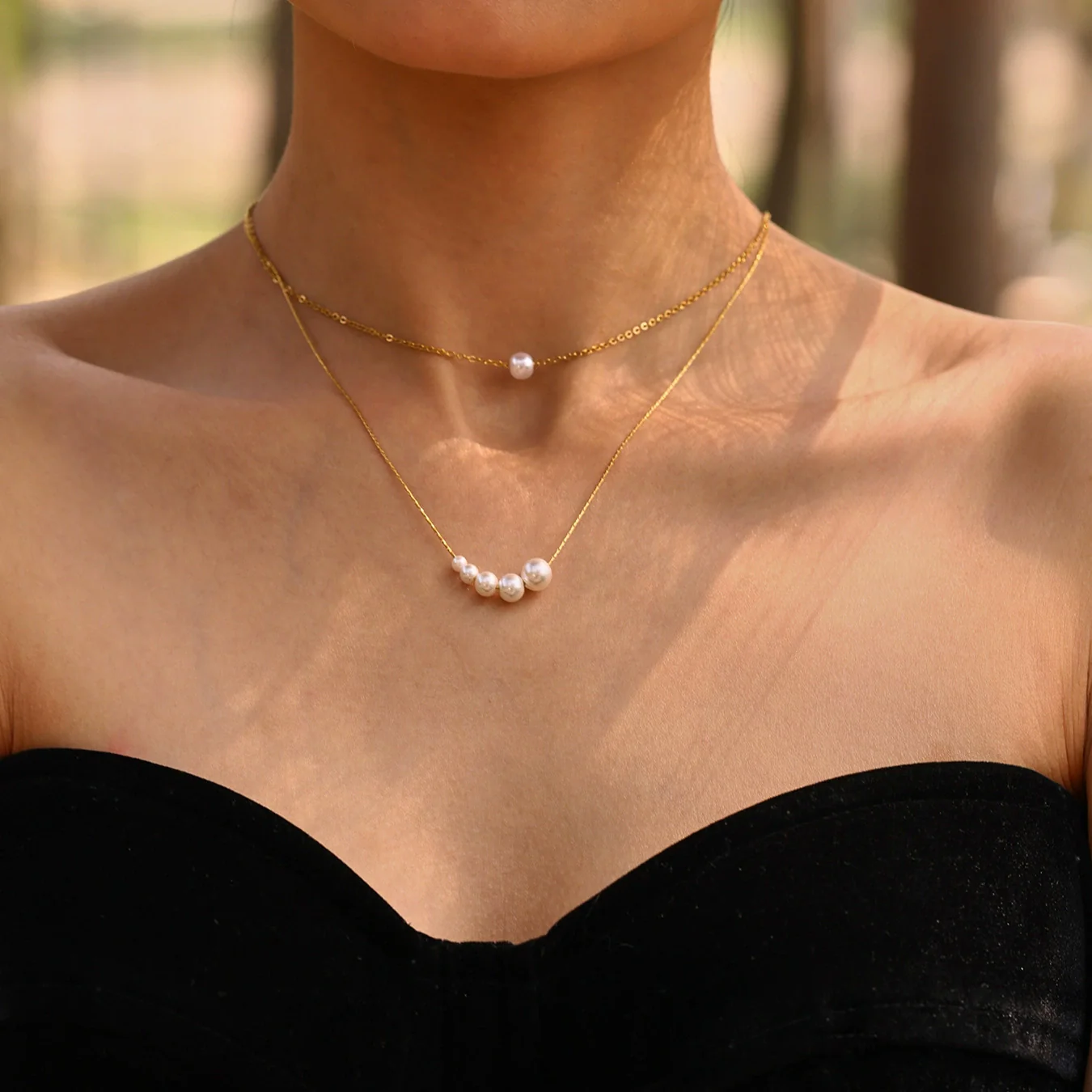 Wholesale Women's Geometric Titanium Steel Electroplated Five Bead Clavicle Necklace - Image 3