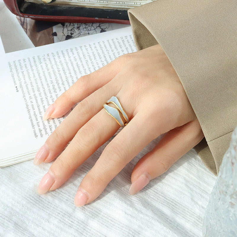 Wholesale Women's Geometric Titanium Steel Electroplated Irregular Opening Ring - Image 6