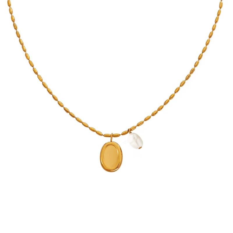 Wholesale Women's Geometric Titanium Steel Electroplated Rice Bead Chain Necklace - Image 5